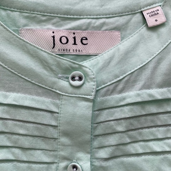 Joie Textured Vesta Pintuck Puff Sleeve Cotton Blouse in Mint Green, Size S - Picture 7 of 9